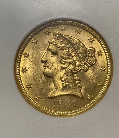 1881 $5 NGC MS 63 Liberty Head Gold Half Eagle Cover