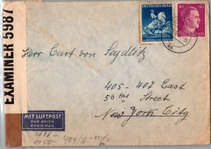 DEUTSCHLAND 1941 POST DOPPELT ZENSIERT LUFTPOST BRIEF ADDR NEW YORK USA CANC DRESDEN - Bild 1 von 2