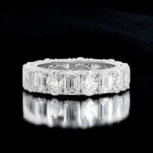 6 Ct Gold Diamond Eternity Band Lab Grown Emerald Cut 18K Solid White 5.10 mm - Picture 1 of 10