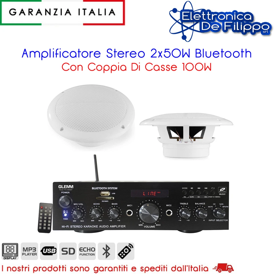 0654103 Amplifificatore KARMA Stereo Pa-2380bt St.2x50w FM USB Sd4ing.