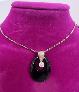 Cadena Colgante de Ónix Negro Diamante Solitario Oro Rosa 14K Natural .26CT G/VS NUEVA - Imagen 1 de 24