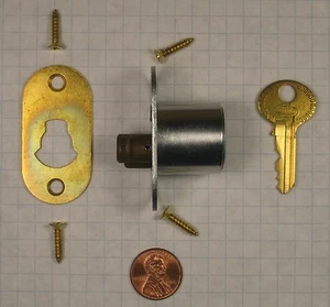 CORBIN #02293 SLIDING DOOR LOCK, 7/8" LENGTH, SATIN CHROME, KEY #4T54150 - Picture 1 of 6