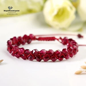Natural Garnet Red Stone Bracelet Queen January Birthstone Jewelry Healing Gifts - Picture 1 of 6