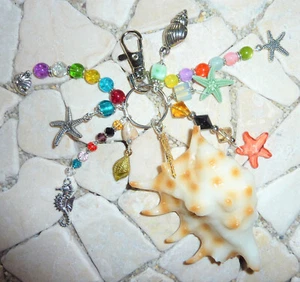 ★ DIY ★ Taschenanhänger ★ MUSCHEL ★ Stachelmuschel beige/braun ★ bunt ★ - Picture 1 of 4