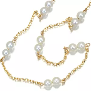 Akoya Pearl 3.0-3.5mm Station Necklace 18K 750 Yellow Gold - Picture 1 of 4