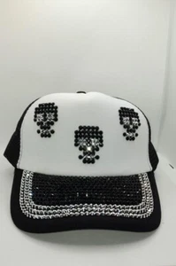 hats cap skull Handmade Rhinestone Bling Crystal Black Ajustable Baseball Cap - Picture 1 of 8