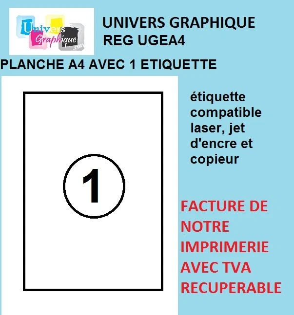 Feuille  Papier Autocollante Etiquette A4 210 x 297 mm Multi usages - Photo 1/1
