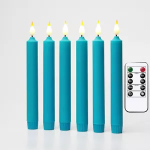 8" LED Flameless Flickering Flame Battery Taper Candles with Remote Blue 2pcs - Picture 1 of 7