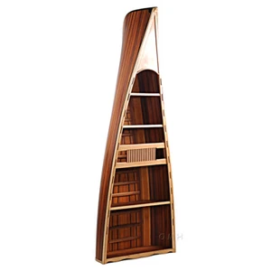 Bookcase Book Shelf Canoe 90" Cedar Wood Strip Built Furniture Boat Shaped Decor - Picture 1 of 9
