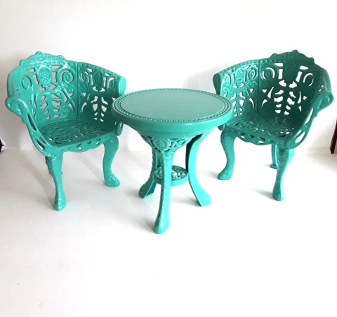 American Girl Wrought Cast Iron Metal Patio Set Size 8'' - 10'' inches Green Cover