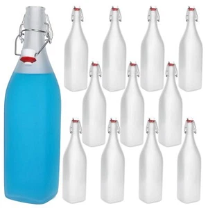 12er Set Vierkant-Bügelflaschen Swing 1 l Frozen-Glas Essig Öl Milchglas Optik - Bild 1 von 6