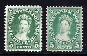 NEW BRUNSWICK CANADA QV 1860 5c. Yellow-Green & Deep Green SG 14 & SG 15 MNG - Picture 1 of 2