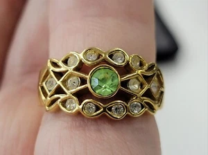 Vintage Ladies 14kt G.E. Rhinestone Cluster With Emerald Green Center Ring - Picture 1 of 7