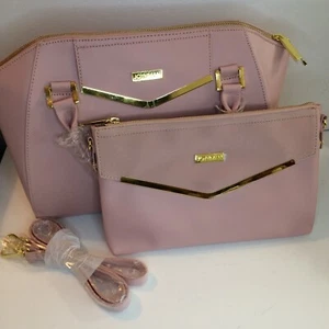 Joy & Iman Couture Leather Blush pink lg satchel & clutch w velvet details NEW - Picture 1 of 4