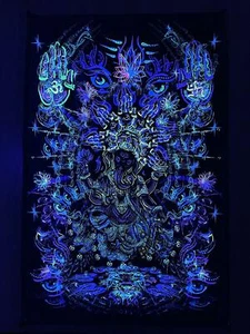 UV Backdrop Black Light Tapestry Psychedelic Art Banner Fluoro Psy Wall Hanging - Picture 1 of 10