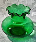 Vtg MCM Emerald Green Glass Flower Vase Ruffled Edge 3.5" Excellent ~ Video