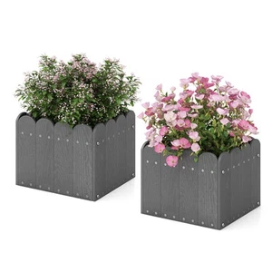 2 Pack Square Planter Box Weather-Resistant HDPE Flower Pot Garden Bed Grey - Picture 1 of 9