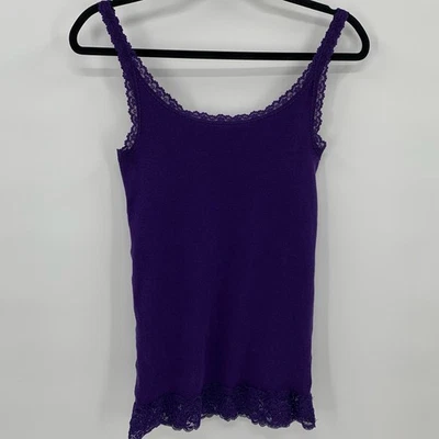 So Womens XL Lace Trim Cami Ribbed Tank Top Dark Purple Y2K Vtg Whimsigoth Fairy - Image 1 of 4