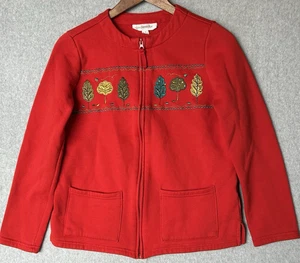 Breckenridge Red Embroidered Leaf Zip Up Jacket Women’s Small Fall Sweater - Picture 1 of 8