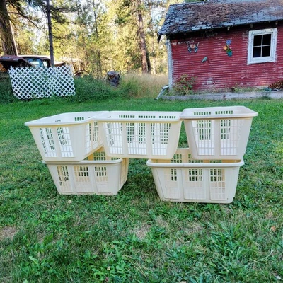 Lot of 5 Vintage Rubbermaid Laundry Baskets 2965 Rectangular Various Light Color - Image 1 of 4