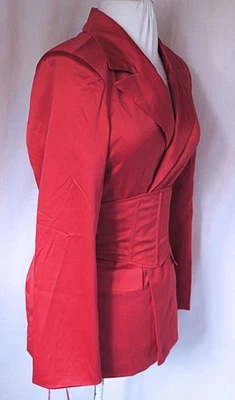 Red Premium Satin Corset Belt Tailored Blazer Size 12 - Image 1 of 4