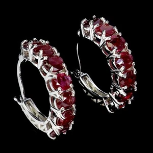 Summer 925 Sterling Silver Earrings Oval Ruby Natural Gemstone Jewelry - Picture 1 of 14