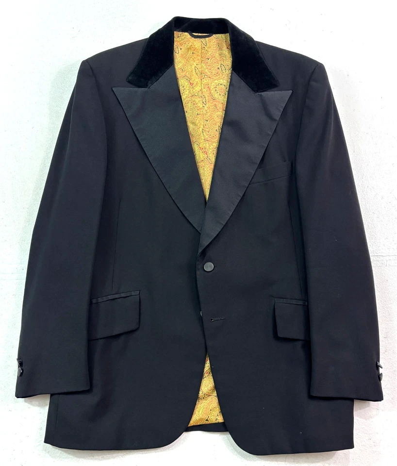 Chaqueta Esmoquin Vintage Años 70 42R Satinado Terciopelo Esmoquin Cena Formal Solapa Ancha Retro Foto 1 de 4