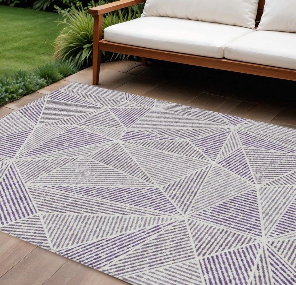 Tappeto Geometrico Lavabile Interno Esterno 8' X 10' Viola Lilla E Argento - Immagine 1 di 1