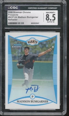 2008 Bowman Chrome Refractor Madison Bumgarner 496/500 RC NM-MT+ CGC 8.5 10 Auto - Image 1 of 2
