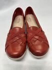 Collection by Clarks Womens Size 11M Red Leather Cushion Low Wedge Comfort Shoes