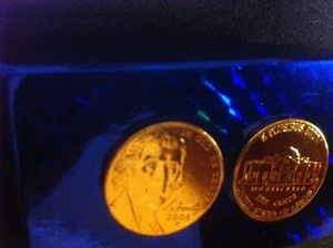 24k vergoldet - 1 Nickel echt rein 24 K 7 mils Gold geschichtet USA 5 Cent - Bild 1 von 9