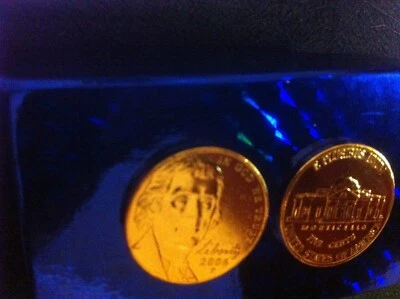 24 k gold plated-1 nickel Genuine Pure 24 K 7 mils Gold layered USA  5 cent  - Image 1 of 4