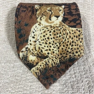 Endangered Species Necktie Leopard with Cubs 100% Imported Silk Tie 58"x4" - Picture 1 of 8