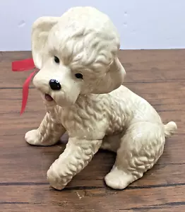 Vintage Keramik Hund Figur - strukturiertes Fell Design - rotes Band Akzent - Bild 1 von 7