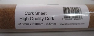 2KCork25L- 3 x 2.5mm x 915mm X 610mm Haute Qualité Liège Feuille Rouleau Plinthe - Bild 1 von 11