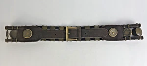 Brauner Wildledergürtel Messing goldfarbene Medaillons Hobo Steampunk Stil 39" - Bild 1 von 7