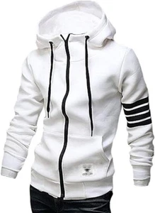 ZUEVI Mens Hoodies Casual Striped Drawstring Hooded And Zipper Closure Hoodie MD - Picture 1 of 4