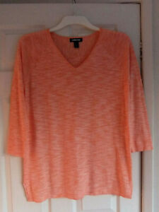 Ladies Lands' End Pale Orange Cotton Blend 3/4 Sleeve V-neck Top ~ Size M/16uk