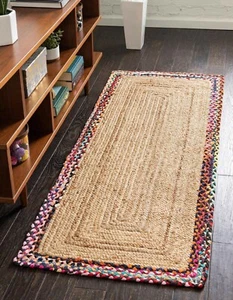 Alfombra de corredor 100% yute natural algodón trenzado estilo alfombra moderna sala de estar... - Imagen 1 de 7