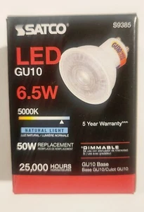 GU10 LED Bulb Dimmable Natural Light 5000K 6.5W Satco S9385 NEW IN BOX - Picture 1 of 3