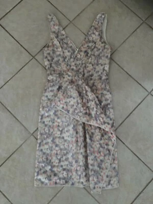 Rachel Roy silk coctail formal dress designer 4 coral cream gray - Image 1 of 4