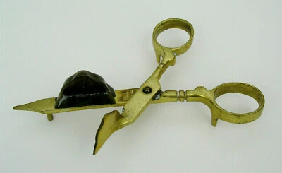 SWEDISH 5 1/4" SCISSOR BRASS FOOTED CANDLE WICK CUTTER - SIGNED SWEDEN - Image 1 of 4
