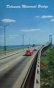 POSTCARD Delaware Memorial Bridge, DE - NJ Turnpike, Route 40, Old Cars - Posted - Picture 1 of 2