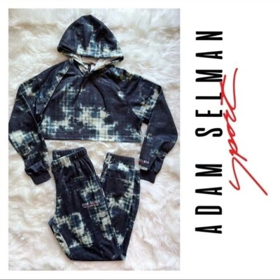 Nuevo conjunto de sudadera con capucha y pantalones deportivos recortados a cuadros blanqueadores ADAM SELMAN NUEVO CON ETIQUETAS PRECIO DE VENTA SUGERIDO POR EL FABRICANTE: $260 Foto 1 de 4