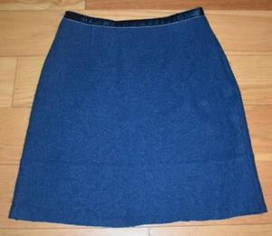 TEAL BLUE WOOL BLEND LAURA ASHLEY PENCIL SKIRT - velvet trim, size 10 - Picture 1 of 5