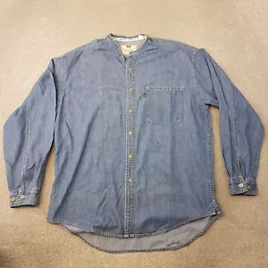 Levis Mens Shirt Large Blue Denim Western Vintage 90s Cowboy Grandad Collar - Foto 1 di 11