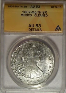 Mexico 8 Reales 1807 Mo TH ANACS AU53 - Picture 1 of 4