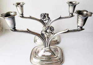 Art Deco  Silver Plated Pair of Candle Holders Two Branch Vintage Silver Plated  - Picture 1 of 12