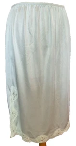 UK Nylon Vintage Retro Spódnica XS / S Półspódnica Satyna i koronka Jasnozielona - Zdjęcie 1 z 4