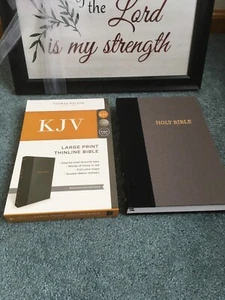 KJV LARGE PRINT BIBLE THIN LINE RED LETTER CLOTH ON BOARD BLACK/GRAY - Picture 1 of 12